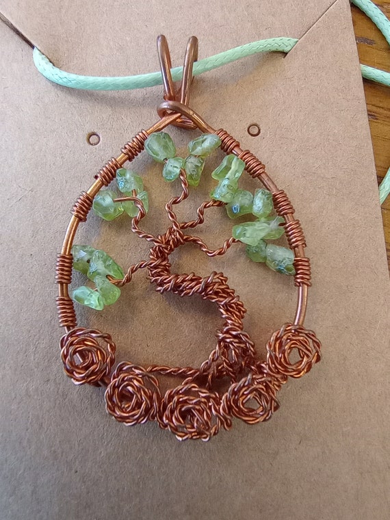 Peridot and Aged Copper Tree of Life Pendant