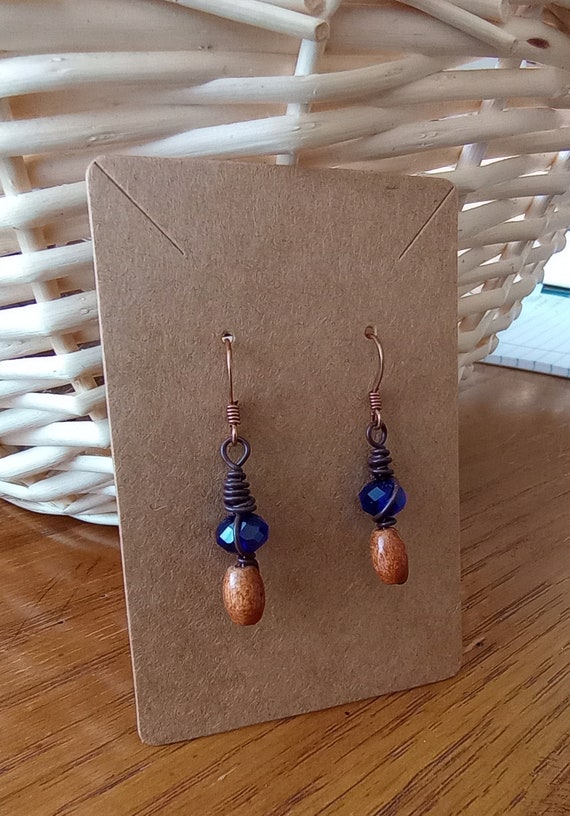 Purple and Wood Wire Wrapped Earrings