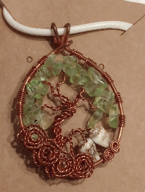 Green Aged Copper Swirl Sea Shell Tree of Life