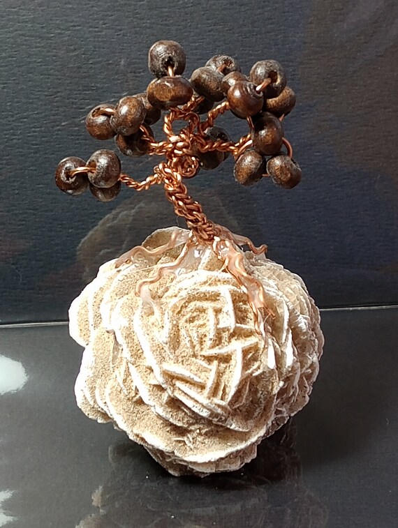 Wooden Beads Mini (3 inches) Tree on Desert Rose Stone