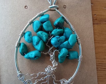 Zilveren en turkoois hanger levensboom