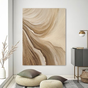Time River Wabi Sabi Art Brown Abstract Minimalist wall art painting Abstract canvas art living room Boho wall art 3D texture art painting