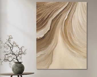 Arte de pared bohemio Wabi Sabi de Time River, arte de pared minimalista abstracto marrón, pintura de pared, decoración de pared de sala de estar, arte de textura 3D, pintura al óleo sobre lienzo