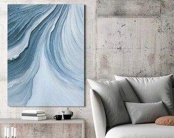 Time River Wabi Sabi Wall Art Blue Abstract 3D textured art painting Minimalist wall art living room wall decor canvas art Boho wall art