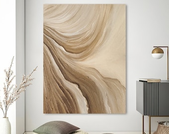 Time River Wabi Sabi Art Brown Abstracto Minimalista pintura de arte mural Lienzo abstracto arte sala de estar Boho arte de pared Pintura de arte de textura 3D