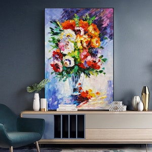 Original Art Colorful Flower oil painting on canvas Textured art Palette knife painting Living room decor Abstract Rose flower painting art