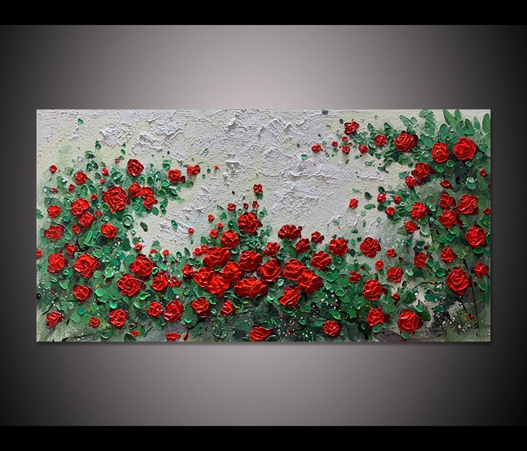 Original Large 3D Red Rose Flower Oil Painting on Canvas Abstract ...