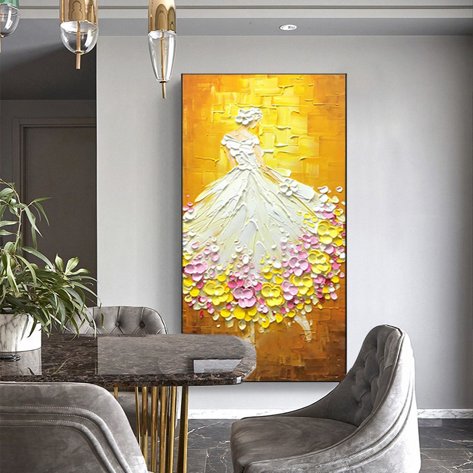 Handgemaltes Ölgemälde „Ballettmädchen“ – 61 X 91 Cm, Bunt & Abstrakt, Auf Leinwand Mit Holzrahmen, Fertig Zum Aufhängen