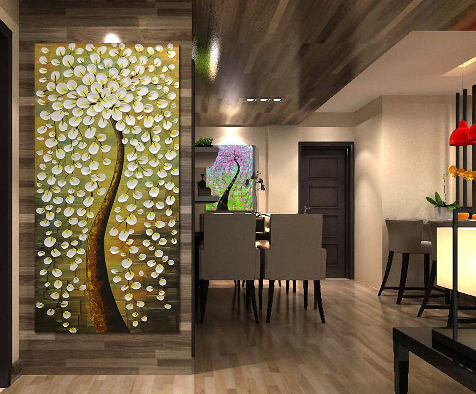 Hand-painted Big Modern Home Decor Wall Art White Yellow - Etsy