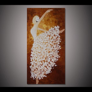Large Original painting White Brown Dancing Ballerina oil painting on canvas art living room girls room wall art palette knife oil painting