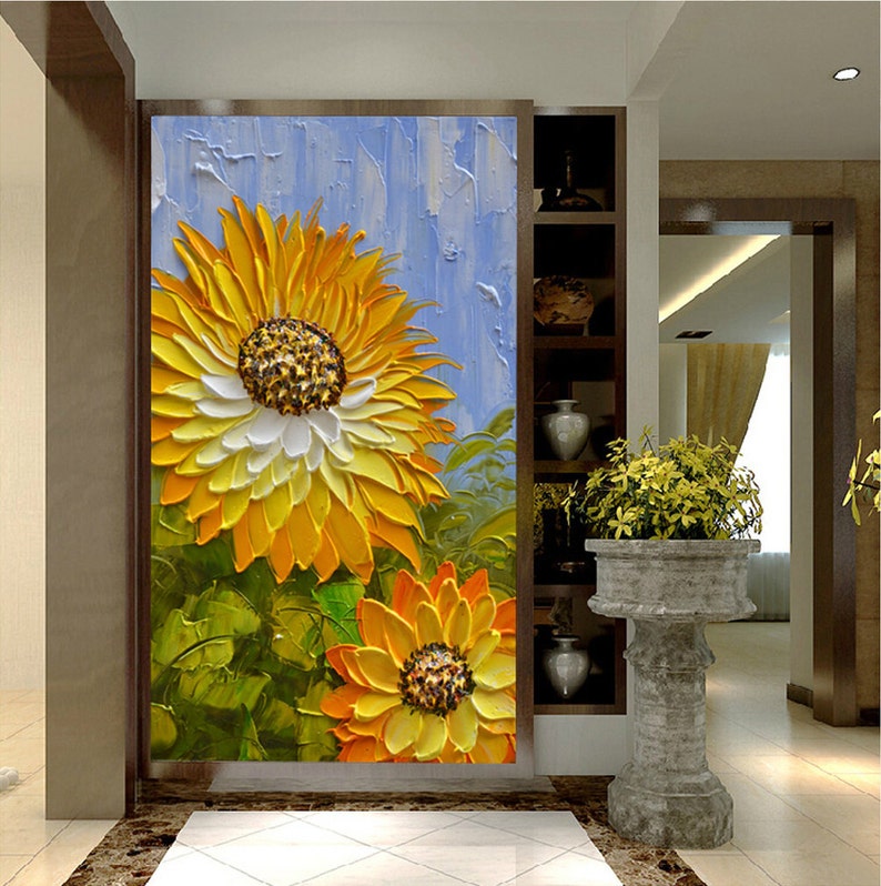 Hand-painted Modern Home Decor Orange Yellow Sunflower Wall | Etsy