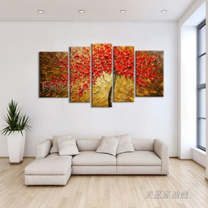 Large Framed Red cherry blossom oil painting on canvas abstract flowers oil painting modern home decor living room decor floral wall art