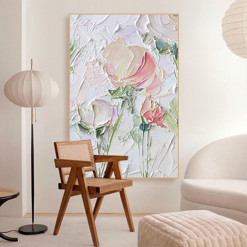 Large Original Art Abstract White Pink Rose Flower Oil - Etsy