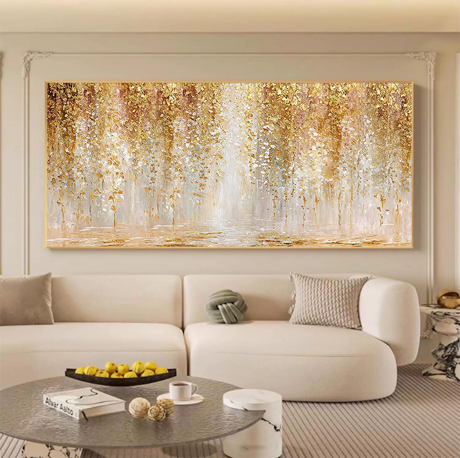 Abstract Extra Large Art Luxury Gold Textures Waterfall Oil Painting on ...