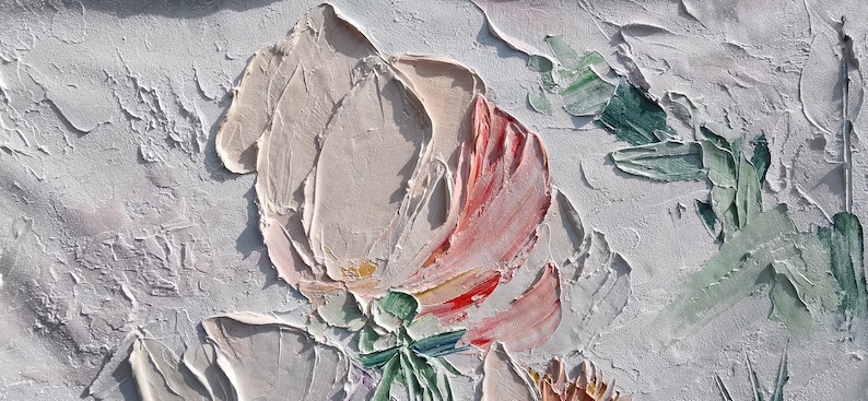 Large Original Art Abstract White Pink Rose Flower Oil - Etsy