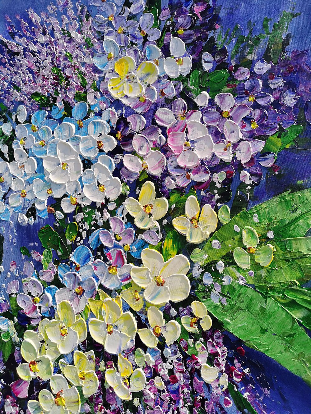 Large Original Art Blooming Orchid Flower Oil Painting Abstract