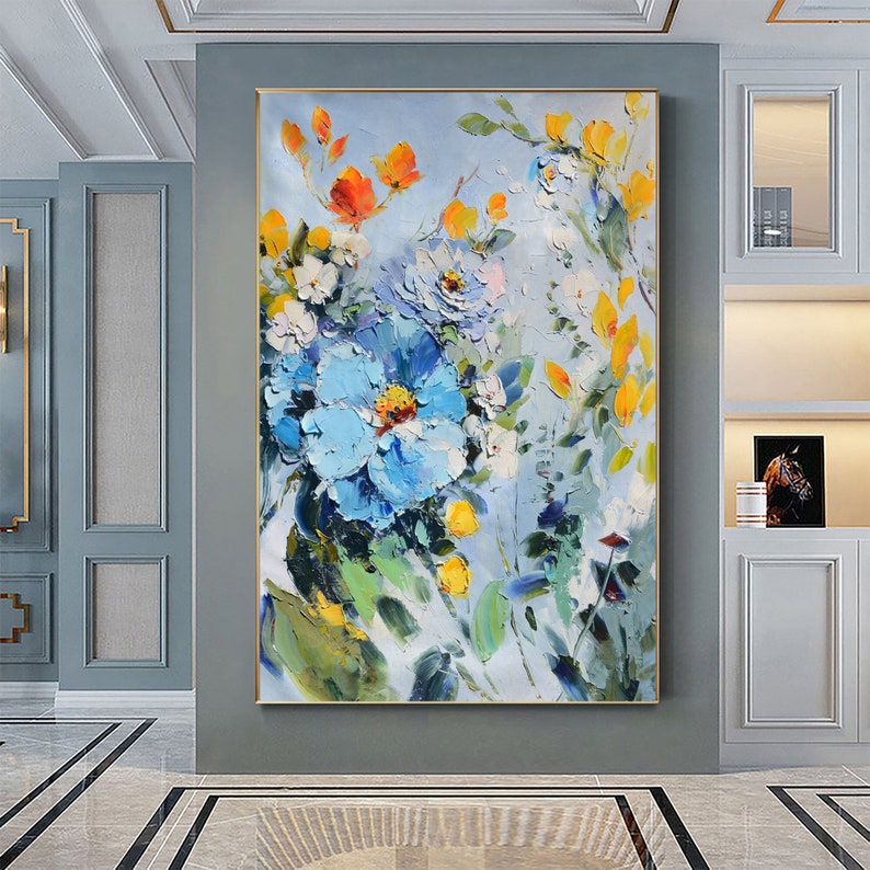 Large Abstract Blue Rose Flower Oil Painting on Canvas Art Colorful ...