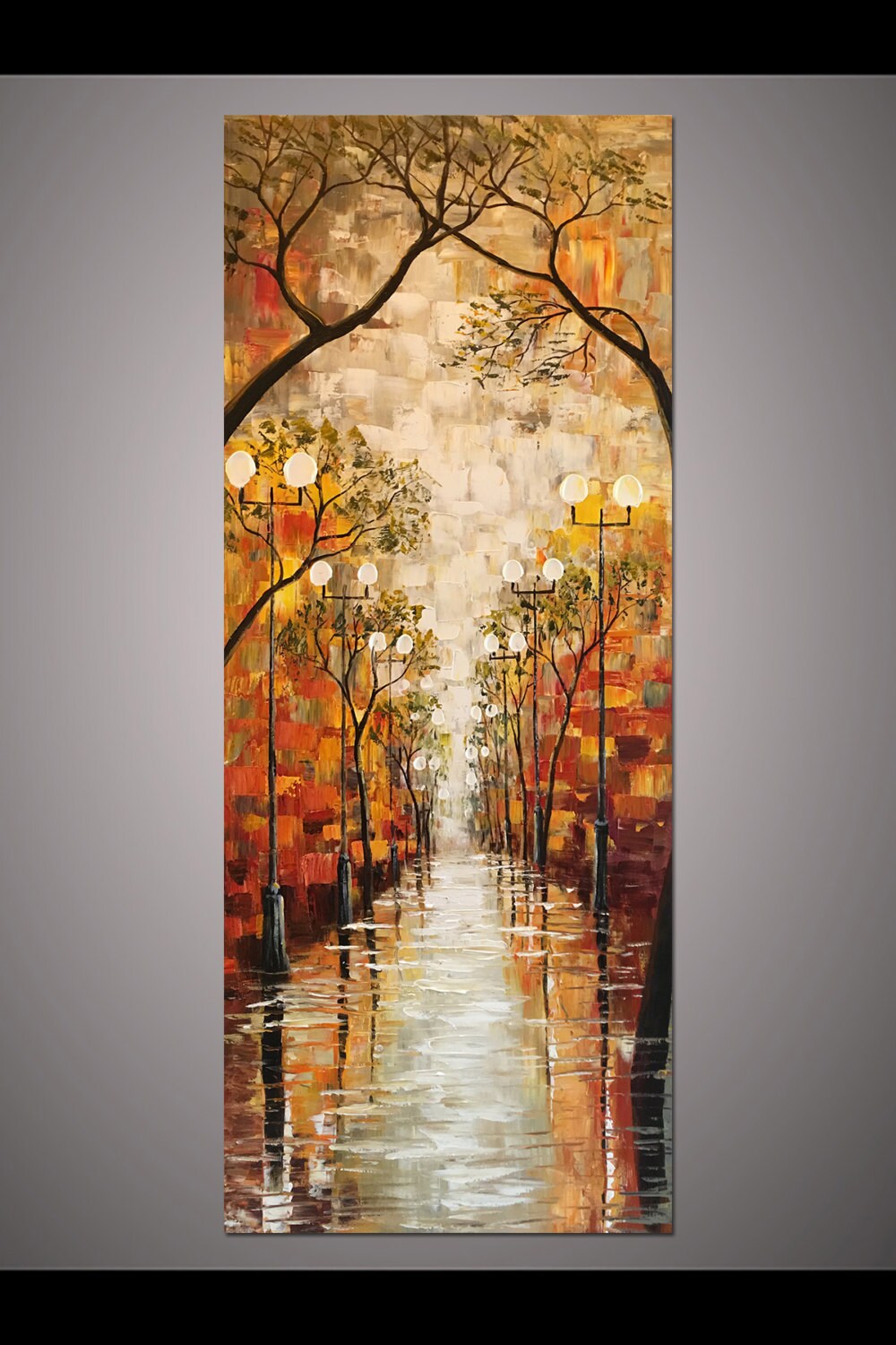 Hand Painted Large Modern Home Decor Wall Art Rainy Night Etsy