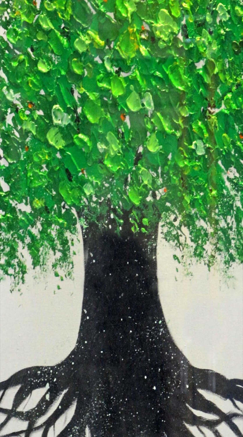 Hand-painted modern living room decor abstract green tree | Etsy