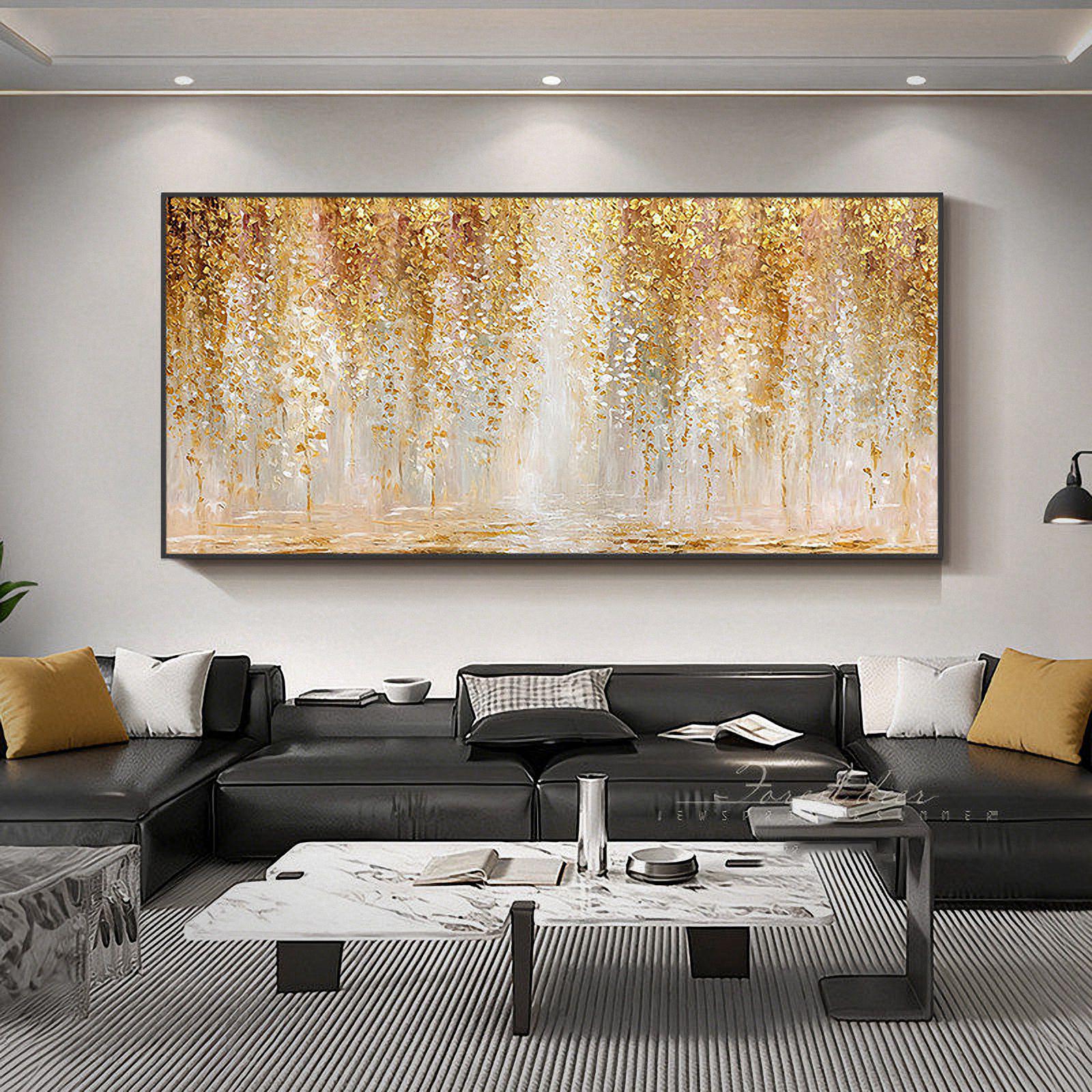 Abstract Extra Large Art Luxury Gold Textures Waterfall Oil Painting on ...