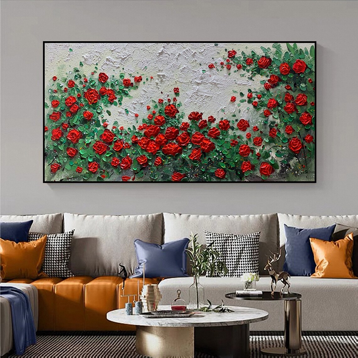 Original Large 3D Red Rose Flower Oil Painting on Canvas Abstract ...