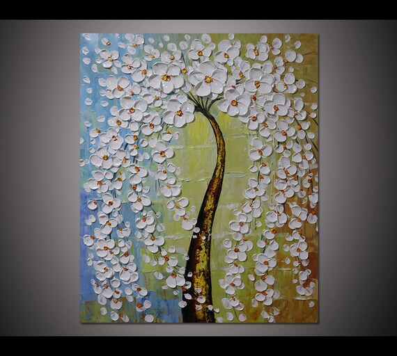 Biały Brązowy Drzewo Duży Farba Kolor Kwiat Niebieski Nóż Ozdoba Płótno Sztuka Tapeta Wiśnia światło