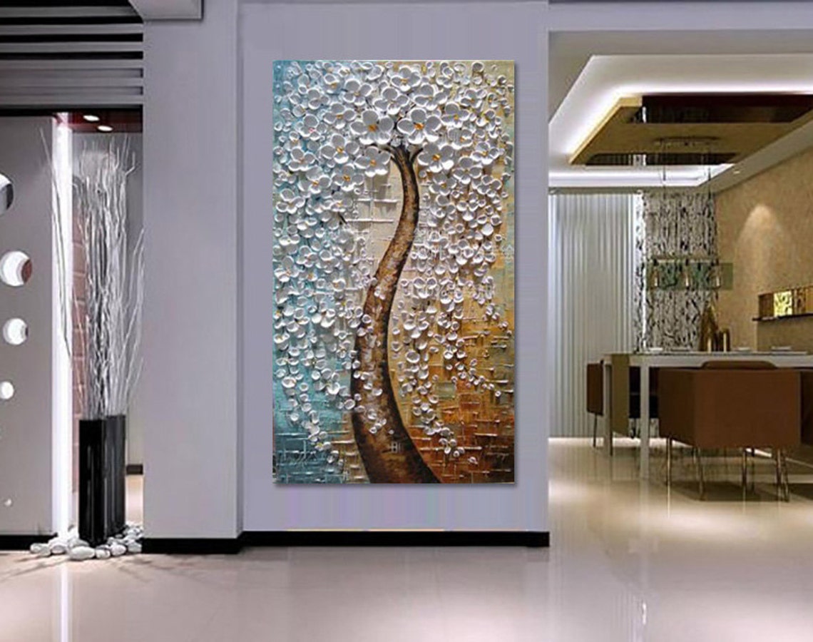 Handbemalte weiße Blume Baum Malerei Wand Kunst Bild | Etsy