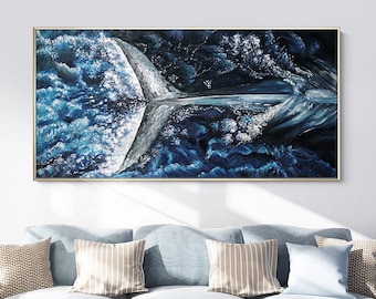 Large Original art 3D Blue Ocean Whale wall art painting Abstract Sea painting blue oil painting on canvas for living room decor wall art