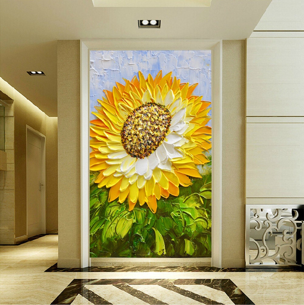 Hand Painted 3D Abstract Blooming Sunflower Oil Painting on Canvas