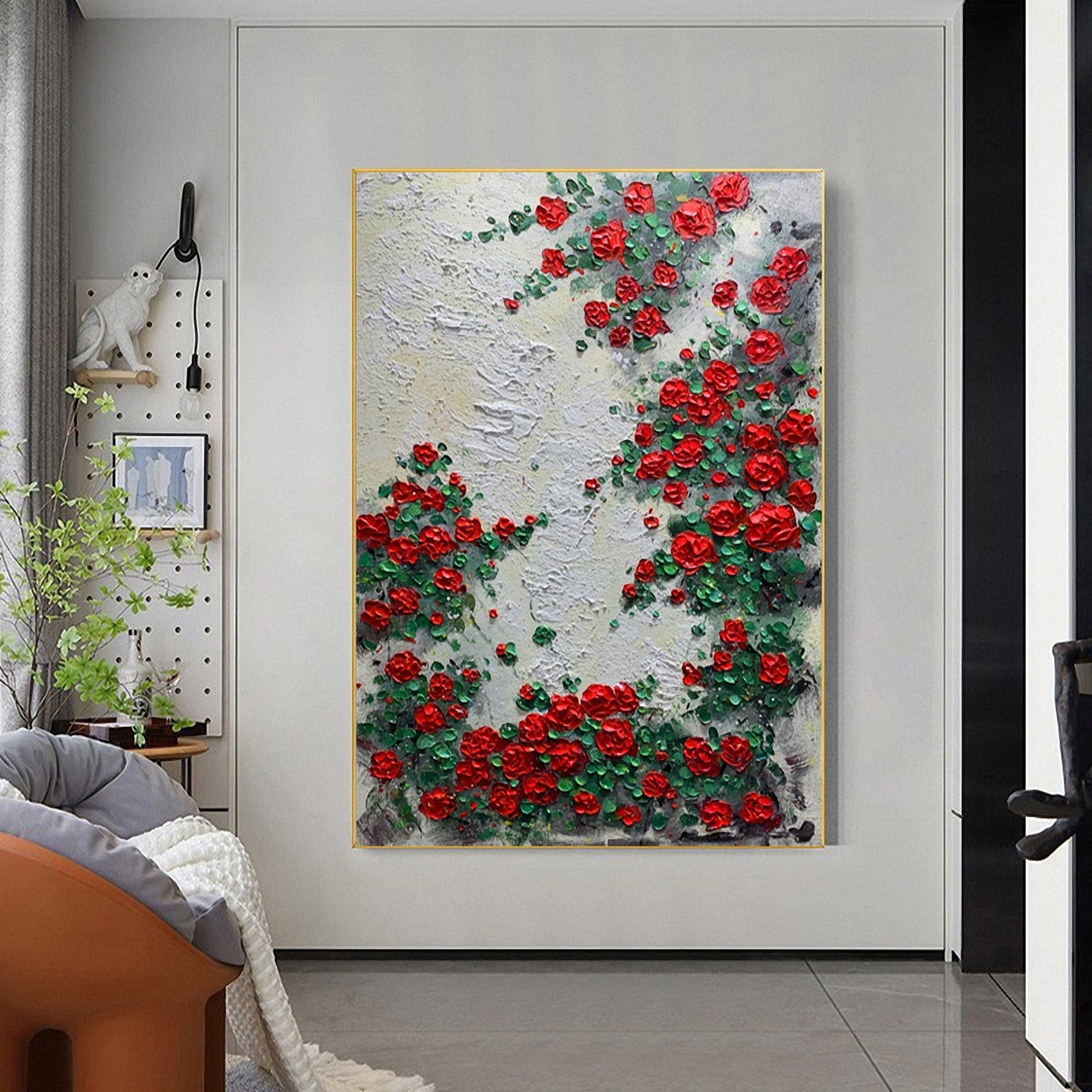 Large 3D Red Rose Flower Oil Painting on Canvas Abstract Floral Wall ...