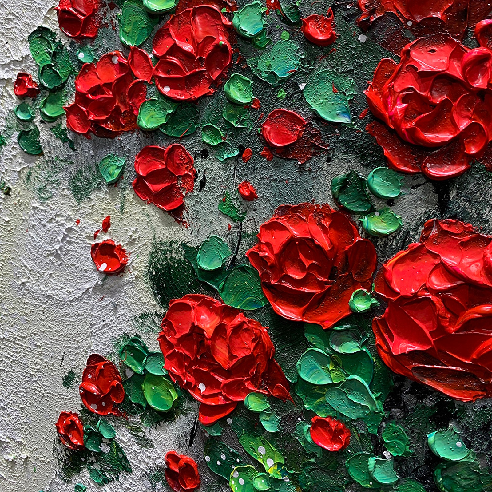 Original Large 3D Red Rose Flower Oil Painting on Canvas Abstract ...