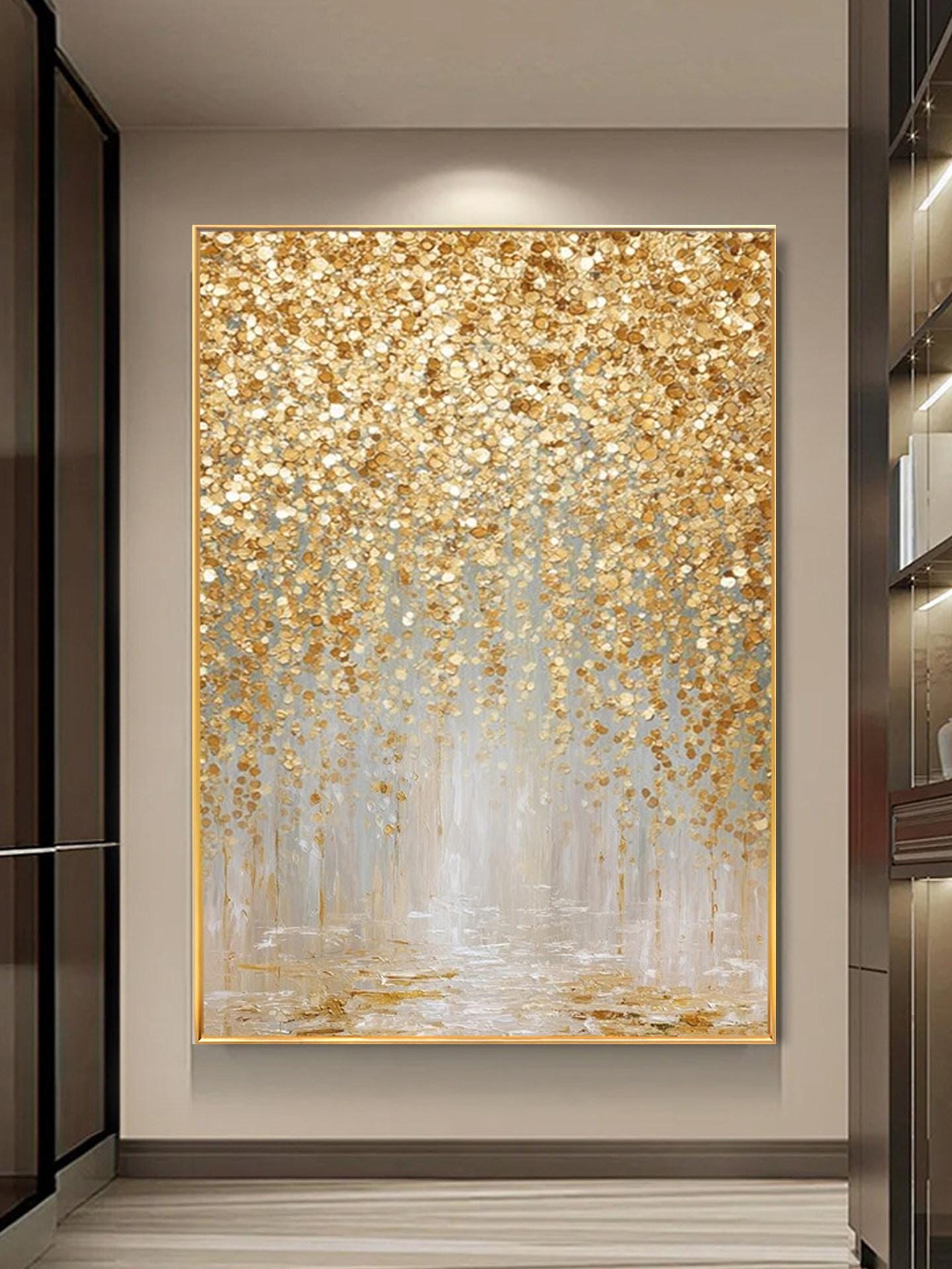 Abstract Large Art Luxury Gold Textures Falling Oil Painting on Canvas ...