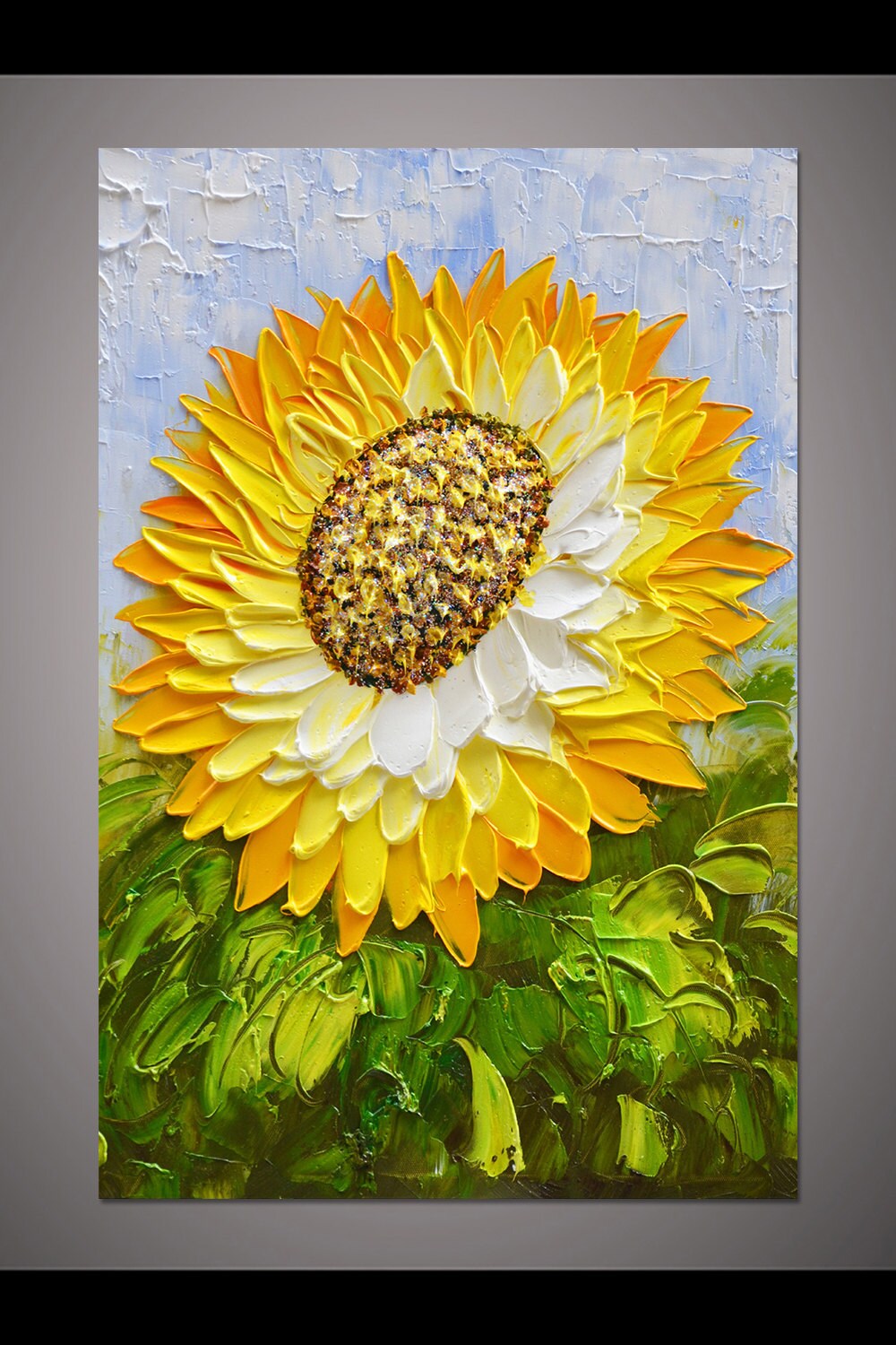 Hand Painted 3D Abstract Blooming Sunflower Oil Painting on Canvas ...