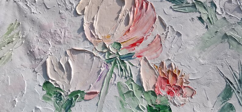 Large Original Art Abstract White Pink Rose Flower Oil - Etsy
