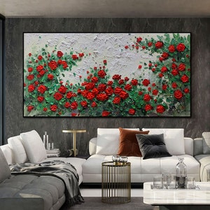 Original Large 3D Red Rose Flower Oil Painting on Canvas Abstract ...