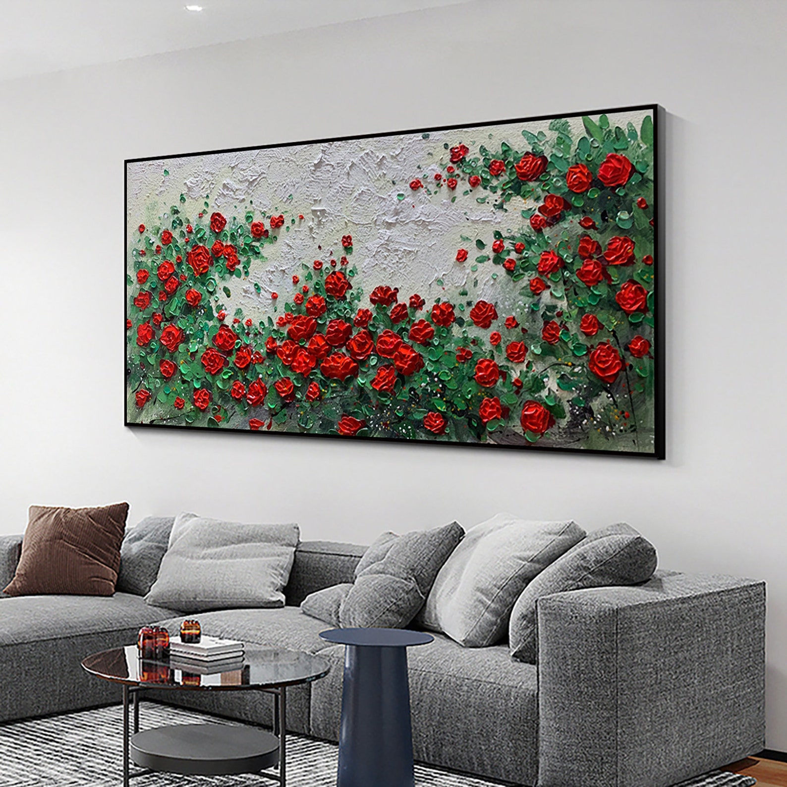Original Large 3D Red Rose Flower Oil Painting on Canvas Abstract ...