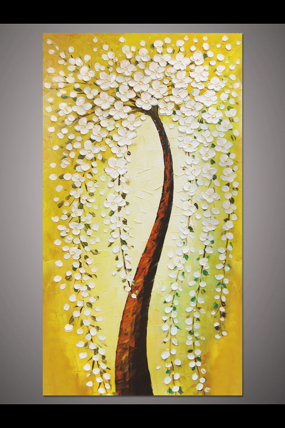 White Cherry Blossom Painting Flower Tree Oil Painting Yellow Etsy