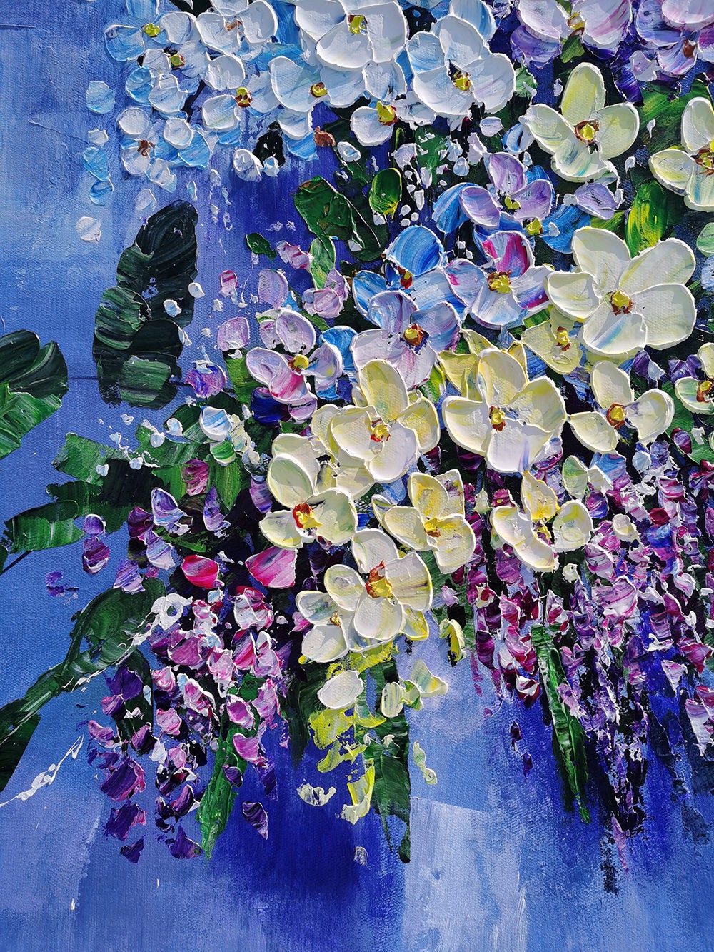 Large Original Art Blooming Orchid Flower Oil Painting Abstract