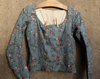 Antique French caraco 1780s 1700s indienne chintz calico blouse bodice 18th 1800 ramoneur provence jacket rare collectible