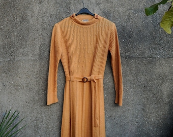 1960s Knit Dress Pale Orange Mohair size M/L Medium Large Vintage Sixties