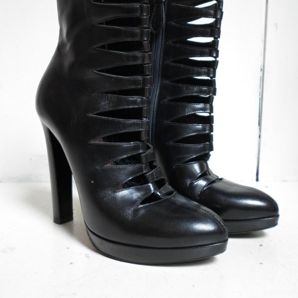 Azzedine Alaïa ankle boots heels black cutout leather EU 38 / UK 5 / US 7.5 Paris