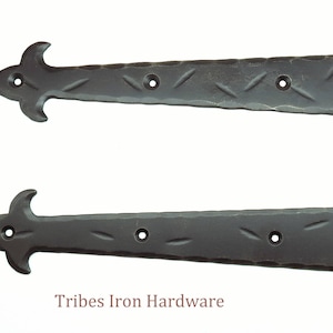2 False Hinge Fronts, Hand Forged Flat Metal Plate 13&quot; Wrought Iron Decorative Door Hardware Garage Gate Barn Shed Strap Black Rustic Braces
