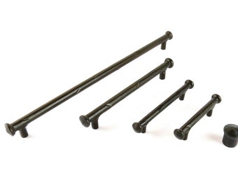 Tirador de cajón de hierro forjado, tirador de armario de cocina forjado a mano, tirador redondo moderno de estilo rústico con barra en T martillada.