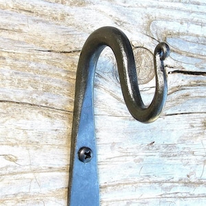 2 Curtain Rod Hooks, Hand Forged 3.5&quot; Wrought Iron, For 0.5&quot; Diameter Pole Rod, Kitchen Towel Hanger Utensils Mug Rack Holder Hammered Metal