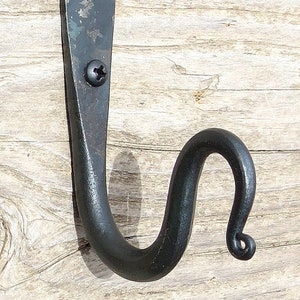 2 Hand Forged Hooks 3.5" Wrought Iron Kitchen Towel Hanger Coat Hat Bag Key Wall Mounted Pot Holder Curtain Pole Storage Strong Rustic Metal