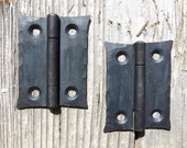 2 Hand Forged 2 quot Butt door Hinges Cabinet Cupboard Box Decor Wrought Iron Blacksmith Period Country home Antique Hardware waxed Black Metal