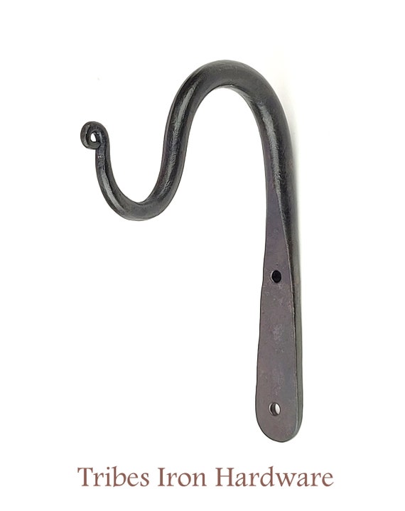 2 Curtain Pole Holders, Strong Wrought Iron Wall Hooks, Hand Forged Rustic  6 Brackets for 1 Diameter Rod, Kitchen S Rack Utensils Hanger 