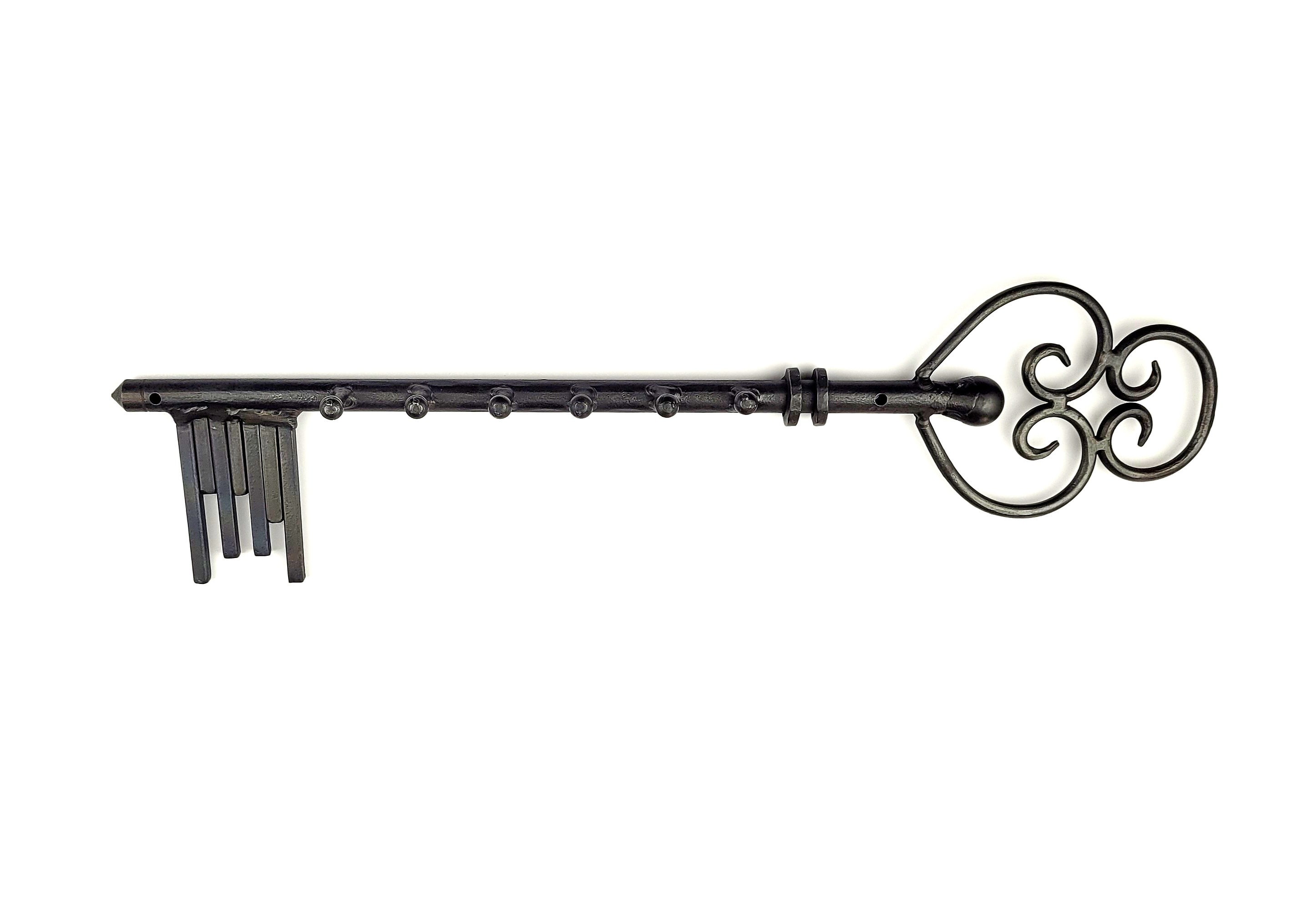 Soporte de llave de hierro, estante de llaves forjado a mano de herrero de  6 ganchos, decoración de puerta de pared, percha sin cuello de metal negro  rústico, regalo único para el