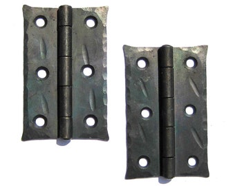 4 Hand hammered 3" Butt door hinges Rustic Cabinet Farmhouse Kitchen Cupboard Antique Barn Gate Forged Wrought Iron Hardware Black Wax Metal