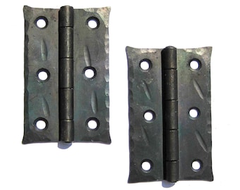 4 Hand hammered 3" Butt door hinges Rustic Cabinet Farmhouse Kitchen Cupboard Antique Barn Gate Forged Wrought Iron Hardware Black Wax Metal